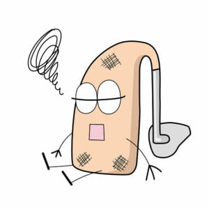 exhausted hearing aid character